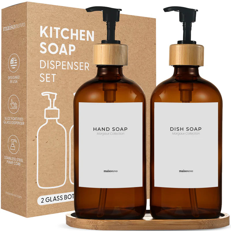 Bamboo Soap Dispenser Set