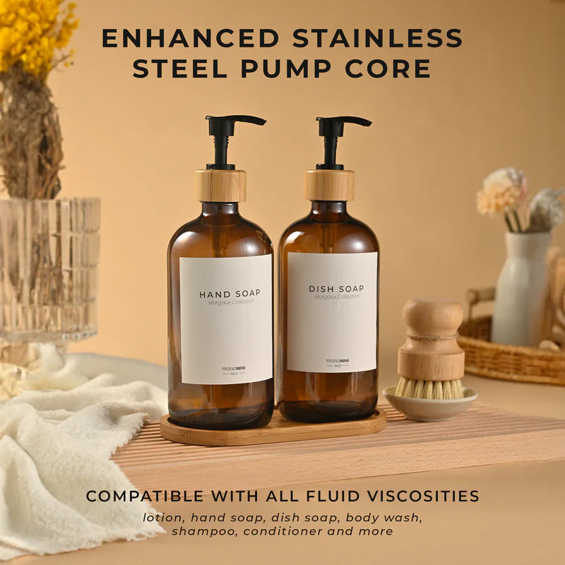 Bamboo Soap Dispenser Set
